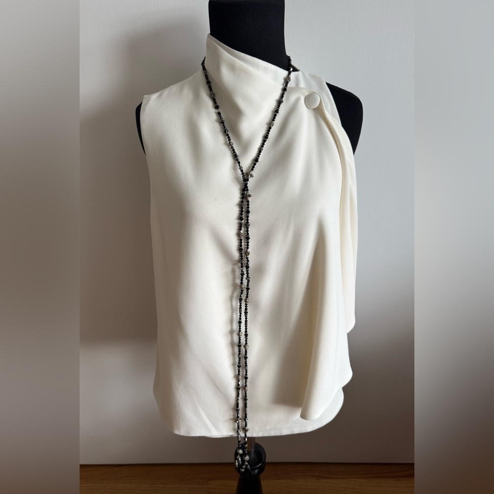 Lariat with Swarovski Crystal Accents, Black and Silver Beads.